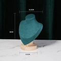 Velvet bust jewelry display stand in dark green with wooden base for necklaces - Wood Green Velvet Small