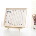 Natural wood jewelry display stand with beige fabric lining for necklaces and earrings - Planar Type + Bracket / Beige Linen