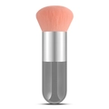 Portable kabuki brush with pink bristles and smoky grey handle for foundation - Small Chubby Grey Silver Pink Hair