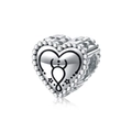 925 sterling silver heart charm with Taurus zodiac symbol engraving and beaded edge - Taurus(PC1736-2)