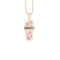 Golden slipper necklace with pink enamel eye charm and sparkling crystals - White