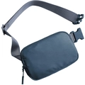 Waterproof polyester waist bag in dusty blue with adjustable woven strap and plastic buckle - Navy Blue