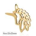Golden unicorn head pendant in stainless steel with hollow design for DIY jewelry - Unicorn-Gold (22x22mm) / 5 Pcs/Pack