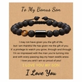 Tiger eye and black beaded cord bracelet for bonus son on a sentiment gift card - To My Bonus Son
