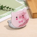 Miroir de poche rose en forme de chat avec des paillettes fluides à l'intérieur - Rose
