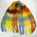 Winter scarf with colorful orange and blue plaid pattern and soft decorative tassels - 17# Bright (Vivid Plaid)