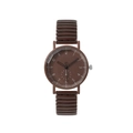 Gros plan d'une montre à quartz marron avec cadran minimaliste et bracelet côtelé vintage - Marron