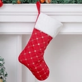 Red quilted Christmas stocking with gold sequins and white faux fur trim hanging on mantle - Large Size Red