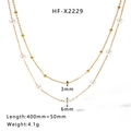 Collar de doble capa en acero inoxidable chapado en oro de 18K con perlas de 3mm y 6mm - Oro de 18K / Estilo de Perla de Doble Capa Dorada(HF-X2229)
