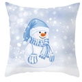 Detail shot of blue Christmas snowman pillow cover featuring soft fabric and winter scenery - Cartoon Snowman with Blue Scarf