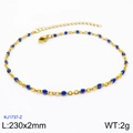 Gold stainless steel anklet with deep blue enamel beads and 230mm adjustable chain - Gold Chain Dark Blue Bead (KJ1737-Z)