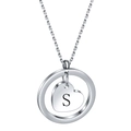 Polished silver stainless steel necklace with a hollow circle and heart pendant letter S - S
