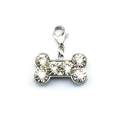 Silver dog bone pendant with sparkling rhinestones and lobster clasp for pet collars - 6-Stone White Rhinestone Bone / 24mm