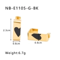 Detailed size view of C-shaped 18k gold plated earrings with black heart patterns - 18K Gold / Gold Black Heart (NB-E1105-G-BK)
