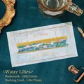 Golden metal bookmark with Monet's Water Lilies oil painting texture and 10cm ruler scale - Water Lilies
