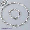 Silver stainless steel OT clasp chain necklace and bracelet set with 6.8mm width - Bracelet 20CM / 6.8mm / Steel