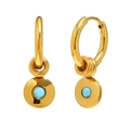 Boucles d'oreilles créoles plaquées or 18 carats avec pendentif pierre de naissance - Décembre - Turquoise