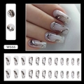 Uñas postizas de bailarina con textura de mármol blanco y diseño de tinta metálica - W666 Estilo Nacional Tinta (Tipo Pegamento)