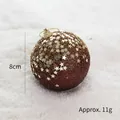 Brown Christmas ball with gold star sequins, 8cm frosted festive ornament with hanger - Brown Sequin Star Ball