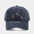 Cappellino da baseball vintage blu navy lavato con ricamo di uccelli bianchi chic - Regolabile / Blu navy