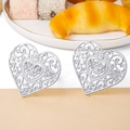 Silver hollow heart napkin ring with rhinestones in an elegant dining table setting - Silver Rhinestone Heart