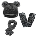 3-teiliges Kinder Winter-Set mit Mütze, Schal und Handschuhen in Schwarz-Weiß - Schwarz und Weiß gemischt