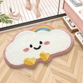 Cartoon witte wolk badmat met roze rand en regenboogpatroon op houten vloer - 40*60cm / Een Wolk - Roze