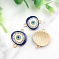 Evil eye oval jewelry connector in blue and gold with rhinestones and dual loops - KC Gold Blue Evil Eye-14589