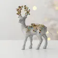 Detailed view of 13cm silver glitter reindeer ornament with colorful sequins for Christmas - Silver