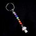 Rainbow crystal beads and stone mushroom pendant keychain charm with silver metal ring - Amazonite