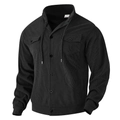 Heren corduroy jack met capuchon in klassiek zwart, knoopsluiting en geribde boorden - S / Zwart
