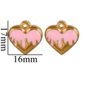 Ciondolo a cuore in smalto rosa e acciaio inossidabile dorato, misura 17x16 mm - Rosa