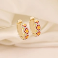 Golden geometric rhombus earrings with colorful enamel dripping oil patterns for women - Red Yellow Sky Blue Geometric Rhombus(2#)
