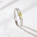 Adjustable silver sun ring for couples with yellow enamel detail and a small shiny stone - Adjustable Open / J502 Male (Moon)