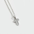 Elegant silver letter T pendant necklace with dotted texture on a minimalist fine chain - Letter T / Silver