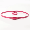 Fuchsia slim leather waist belt with golden double D-ring buckle for women - Rose Red