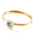 Elegant gold-plated stainless steel bangle featuring a round blue gemstone and white zircon - Gold Blue Gemstone Style (KB75620-Z)