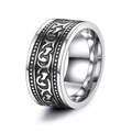 Retro titanium steel tiger eye ring with Celtic scrollwork and textured edges for men - US 7 / Flat Totem Ring