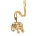 Hip hop gold plated elephant pendant necklace with white zircons on a cuban chain - Gold Pattern Elephant + Gold Cuban Chain