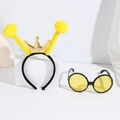 Bee party set with gold crown headband and yellow honeycomb pattern sunglasses - Yellow Ball Crown Headband + Yellow Glasses