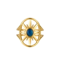 Gold hollow sun ring with navy blue glitter gemstone and vintage aesthetic design - Starry Blue Gem (ZJ204)