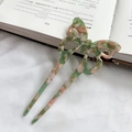 Elegant green butterfly hairpin in acetate marble finish with double prong design - Fresh Green