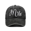 Casquette de baseball noire délavée vintage avec broderie Mrs. blanche de style rétro - Noir Madame
