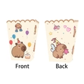 Front and back view of Capybara party popcorn boxes with cute cartoon animal patterns - Popcorn Boxes 6PCS
