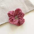 Lustrous dusty rose silk scrunchie with metallic sheen and elegant pleated texture - Medium / Rose Pink