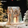 Luminous Christmas wooden house with snow coating and warm LED light, 37.5cm height - Pine Tree Snow House Style A Battery Model