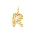 Detailed view of golden letter R pendant with radial texture and polished metal finish - Letter R - Gold