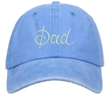 Detailed close-up of 3D Dad embroidery on light blue washed cotton baseball cap - Washed Light Blue Dad Embroidery Baseball Cap