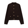 Damen-Strickjacke in Dunkelkaffee mit eleganten Goldknöpfen und Rippbündchen - S / Dunkelbraun