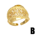 Adjustable gold plated open ring with hollow floral zirconia pattern for women - Hollow Floral Texture (B)